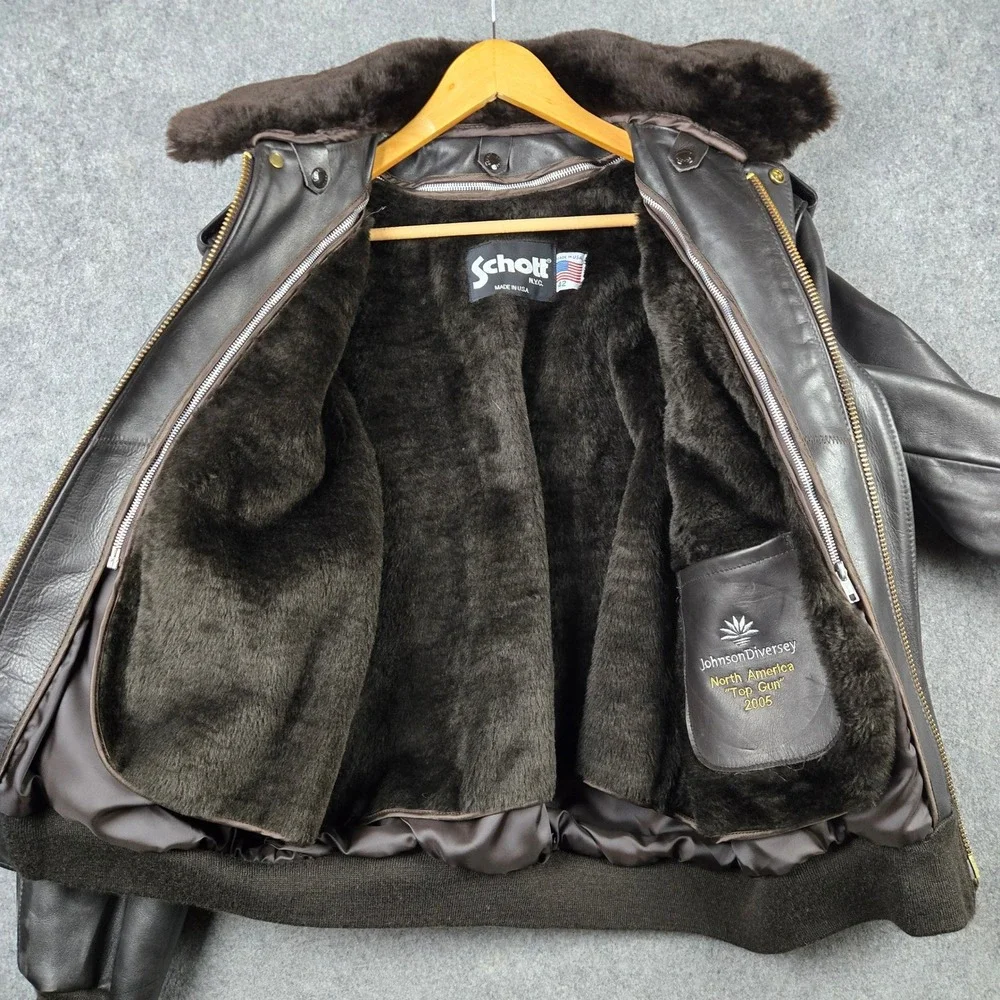 Schott G-2 Flight Jacket Mens 42 Black Leather Bomber Faux Fur Top Gun 2005